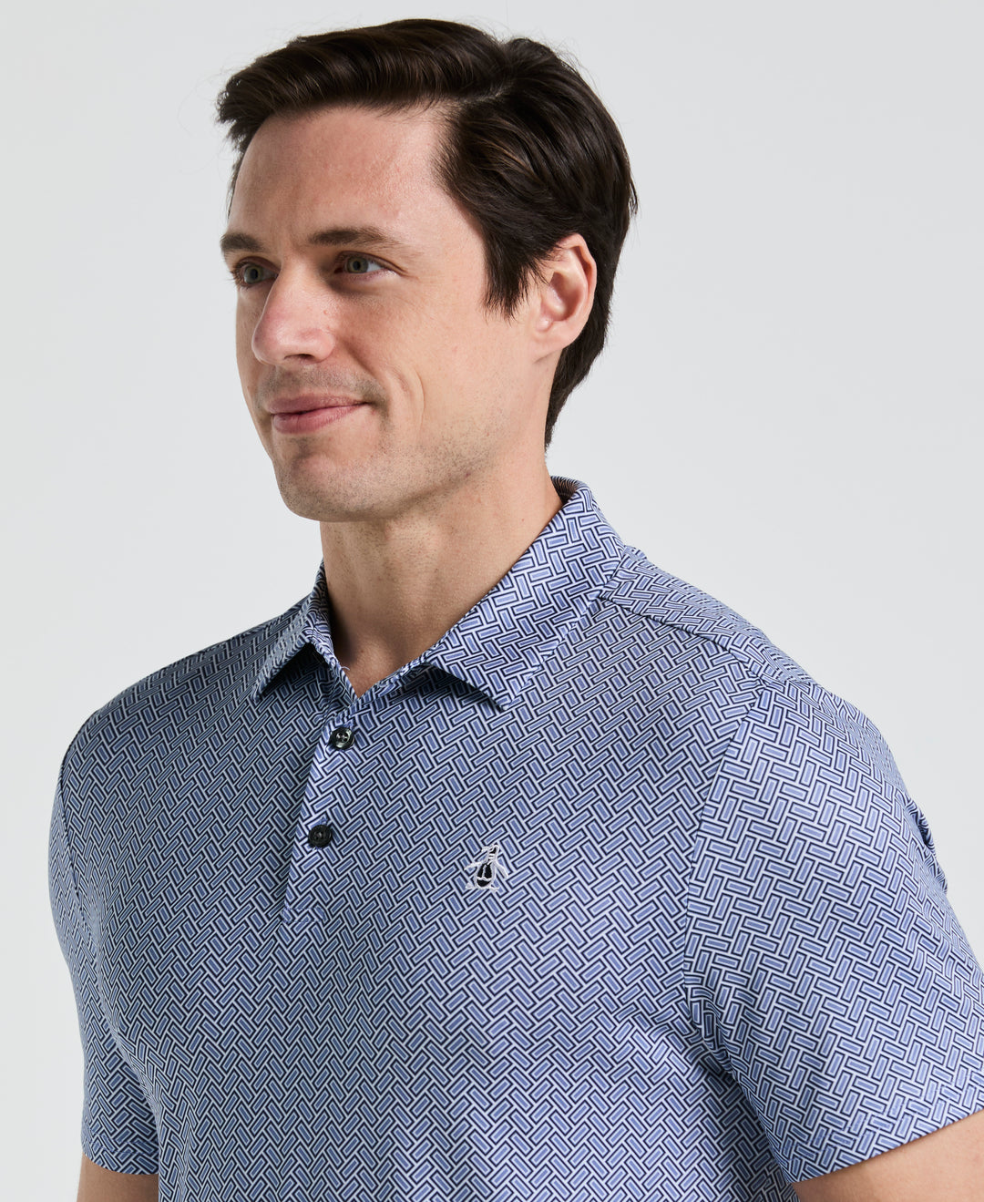 Heritage Herringbone Print Golf Polo (Black Iris) 