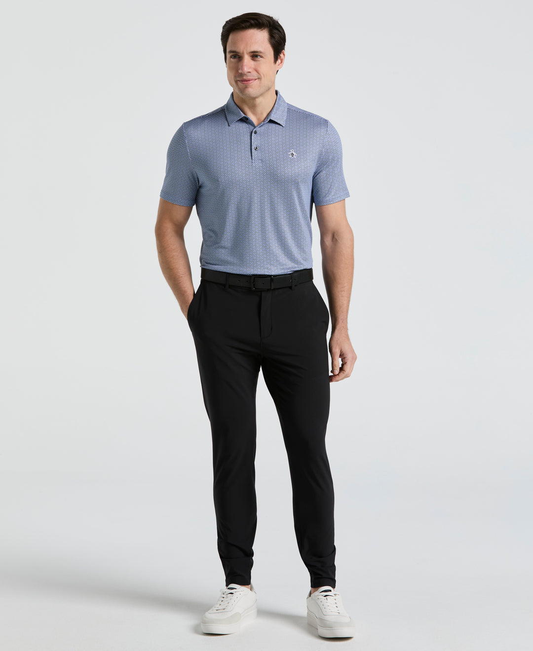 Heritage Herringbone Print Golf Polo (Black Iris) 