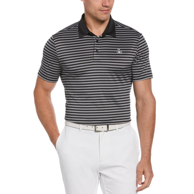 Heritage Stripe Solid Collar Short Sleeve Polo Shirt (Caviar) 
