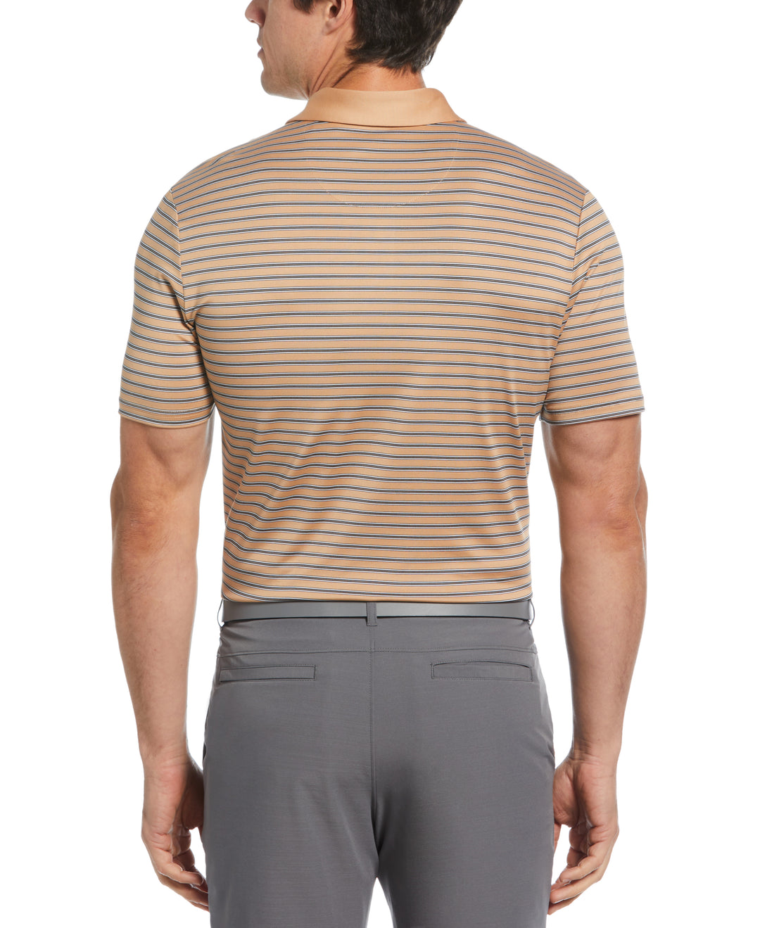Heritage Stripe Solid Collar Short Sleeve Polo Shirt (Tan) 