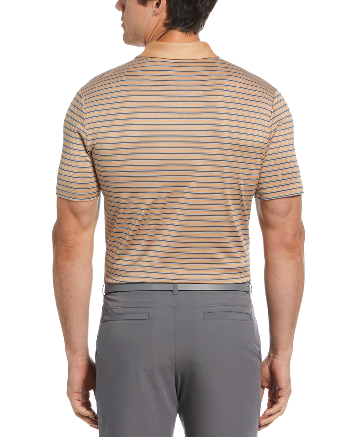 Heritage Stripe Solid Collar Short Sleeve Polo Shirt (Tan) 