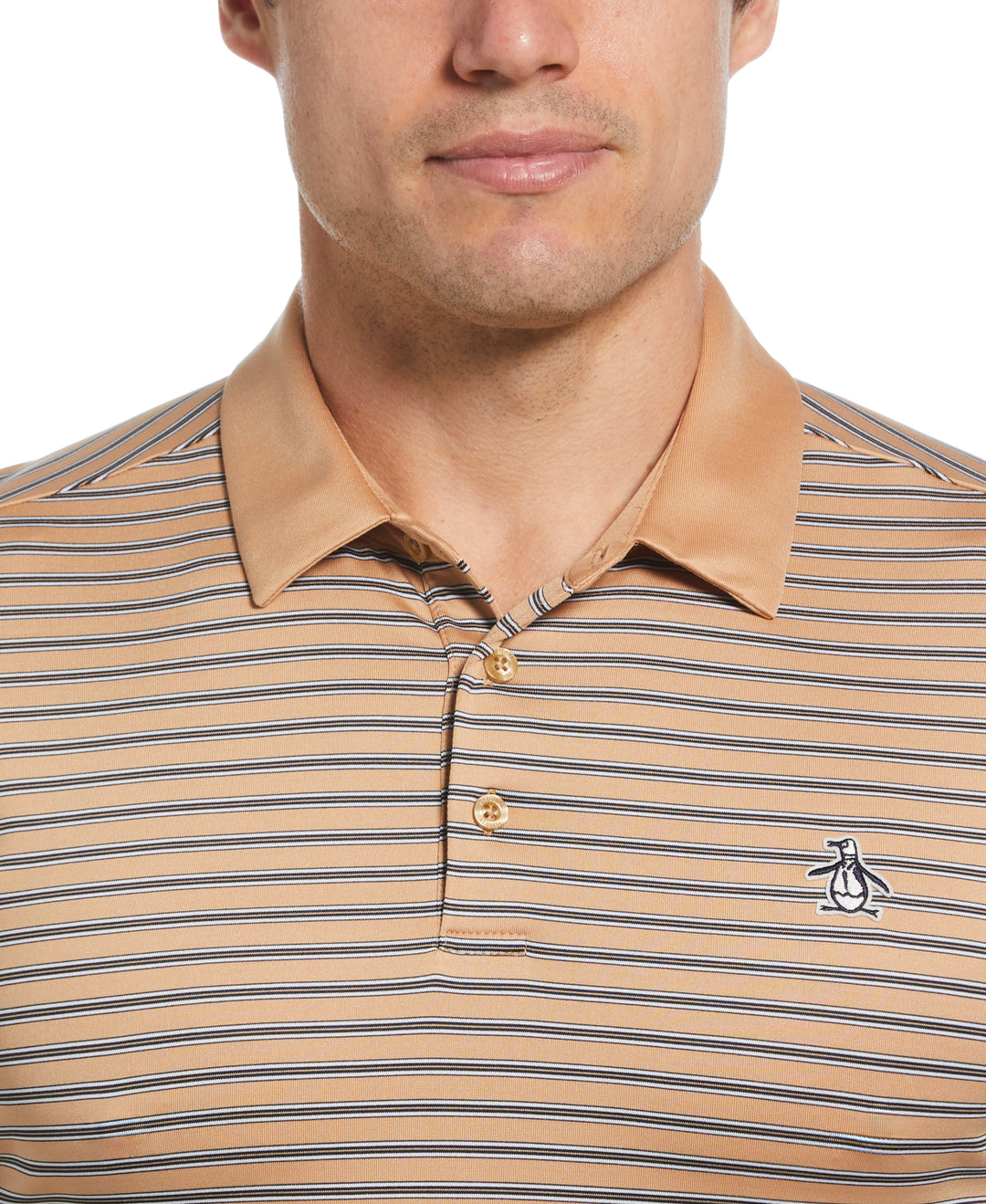 Heritage Stripe Solid Collar Short Sleeve Polo Shirt (Tan) 