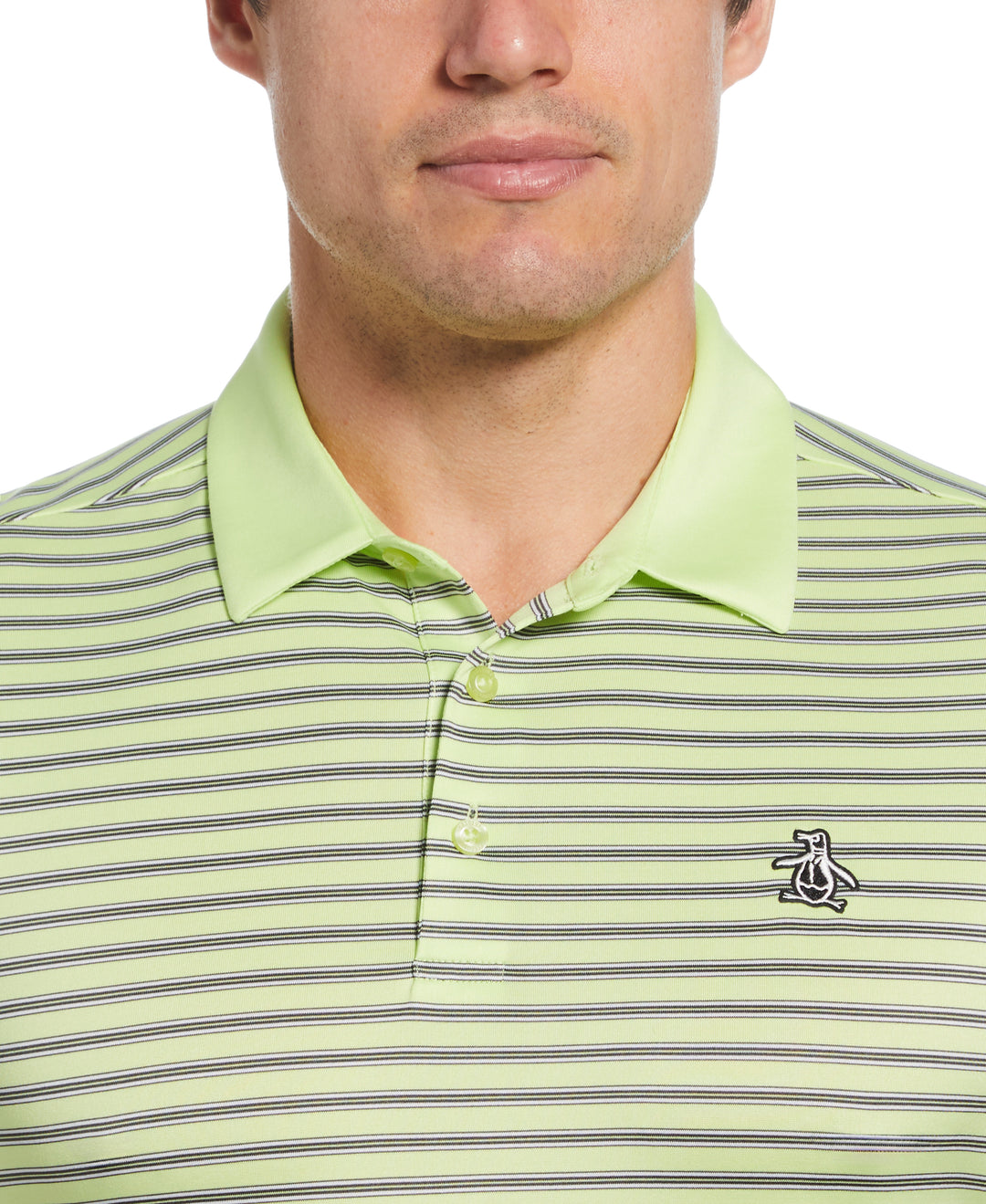 Heritage Stripe Solid Collar Short Sleeve Polo Shirt (Shadow Lime) 