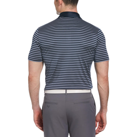 Heritage Stripe Solid Collar Short Sleeve Polo Shirt (Black Iris) 