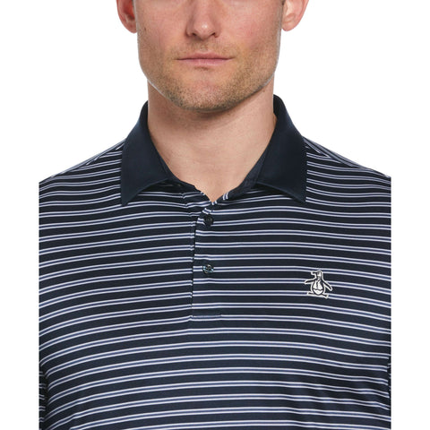 Heritage Stripe Solid Collar Short Sleeve Polo Shirt (Black Iris) 