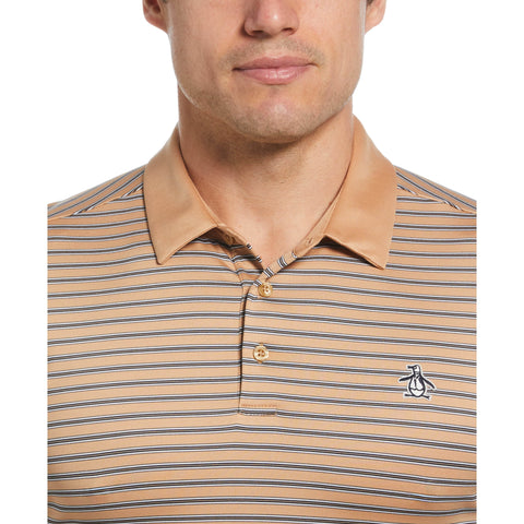 Heritage Stripe Solid Collar Short Sleeve Polo Shirt (Tan) 