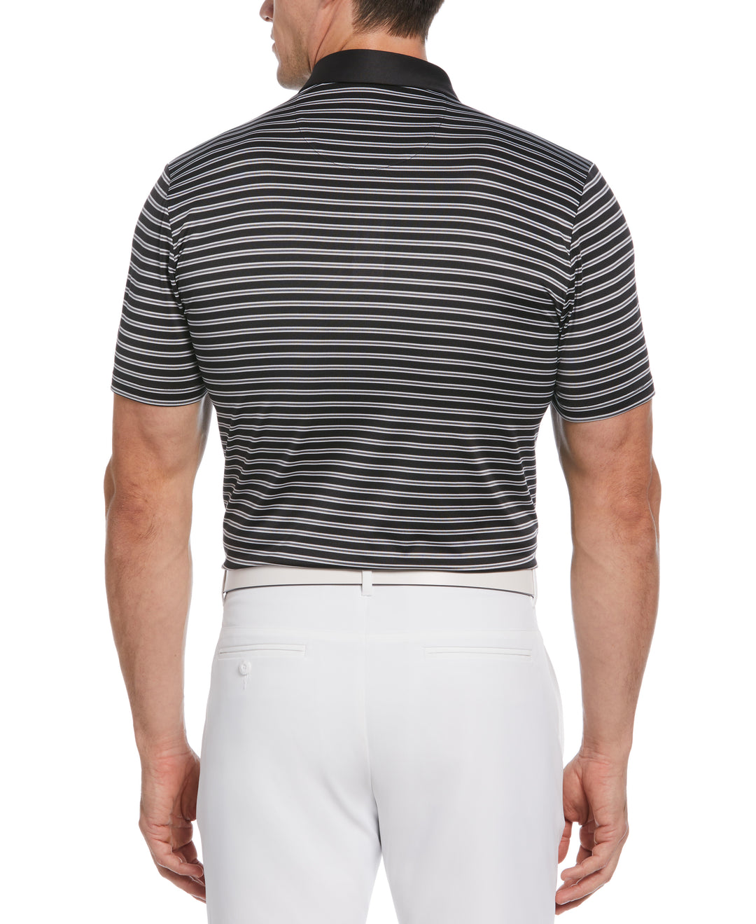 Heritage Stripe Solid Collar Short Sleeve Polo Shirt (Caviar) 