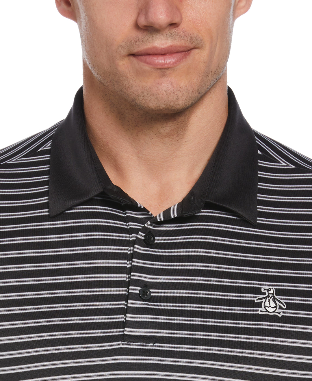 Heritage Stripe Solid Collar Short Sleeve Polo Shirt (Caviar) 