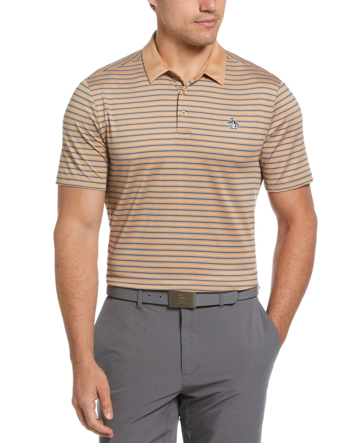 Heritage Stripe Solid Collar Short Sleeve Polo Shirt (Tan) 