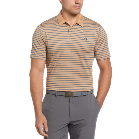Heritage Stripe Solid Collar Short Sleeve Polo Shirt (Tan) 