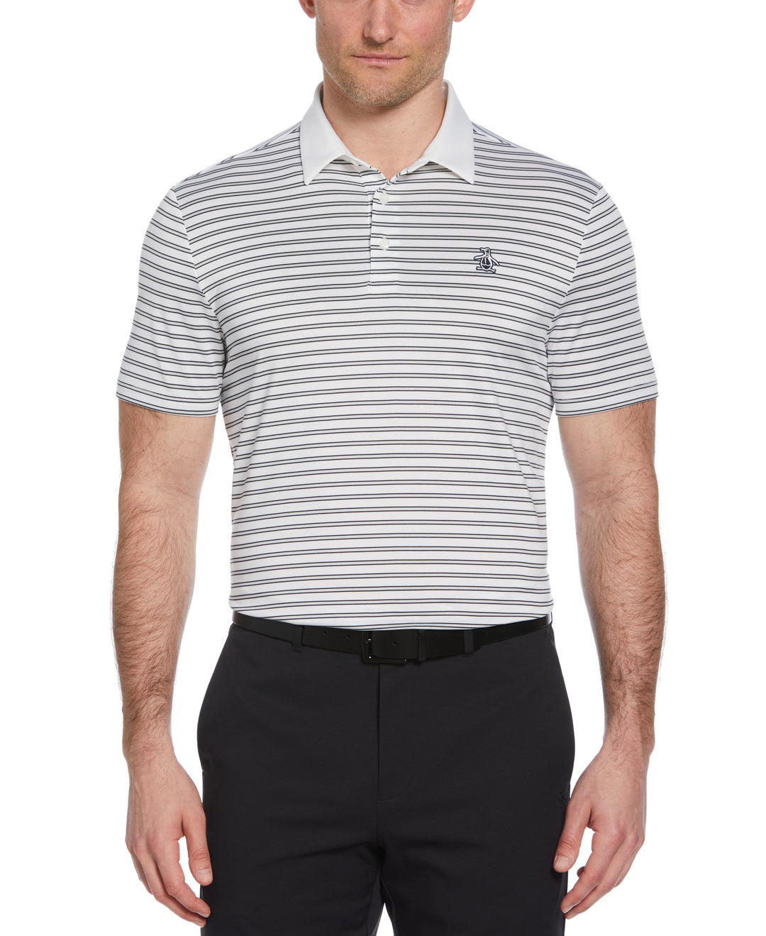 Heritage Stripe Solid Collar Short Sleeve Polo Shirt (Bright White) 