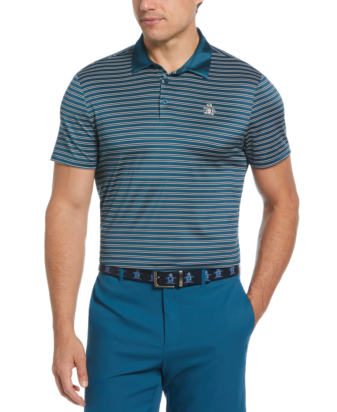 Heritage Stripe Solid Collar Short Sleeve Polo Shirt (Corsair) 