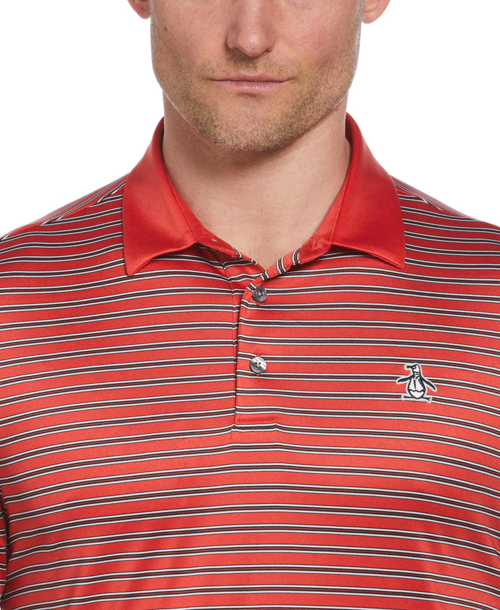 Heritage Stripe Solid Collar Short Sleeve Polo Shirt (Poinsettia) 