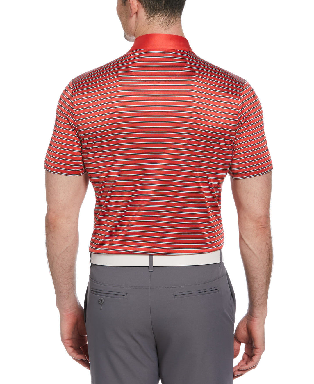 Heritage Stripe Solid Collar Short Sleeve Polo Shirt (Poinsettia) 