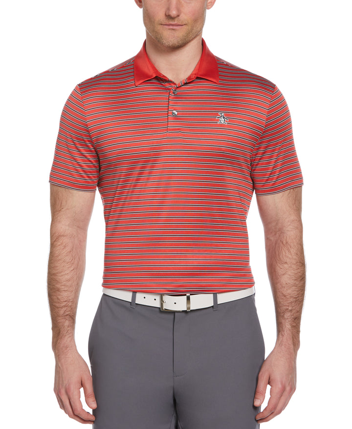 Heritage Stripe Solid Collar Short Sleeve Polo Shirt (Poinsettia) 