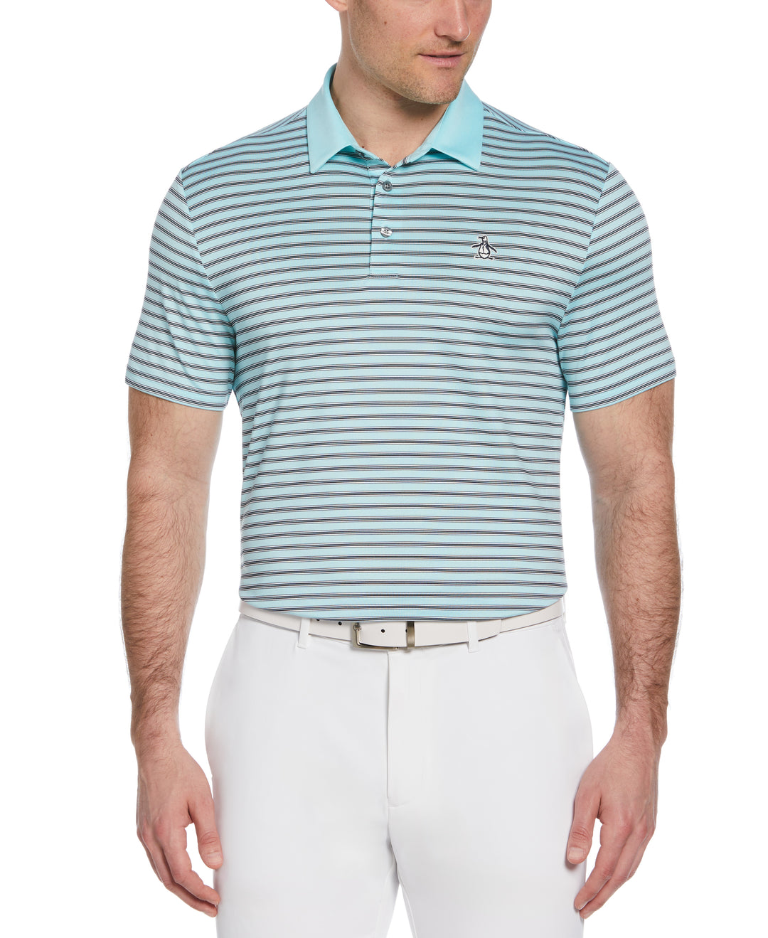 Heritage Stripe Solid Collar Short Sleeve Polo Shirt (Tanager Turquoise) 