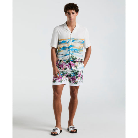Hibiscus Scene Print Shirt (Bright White) 