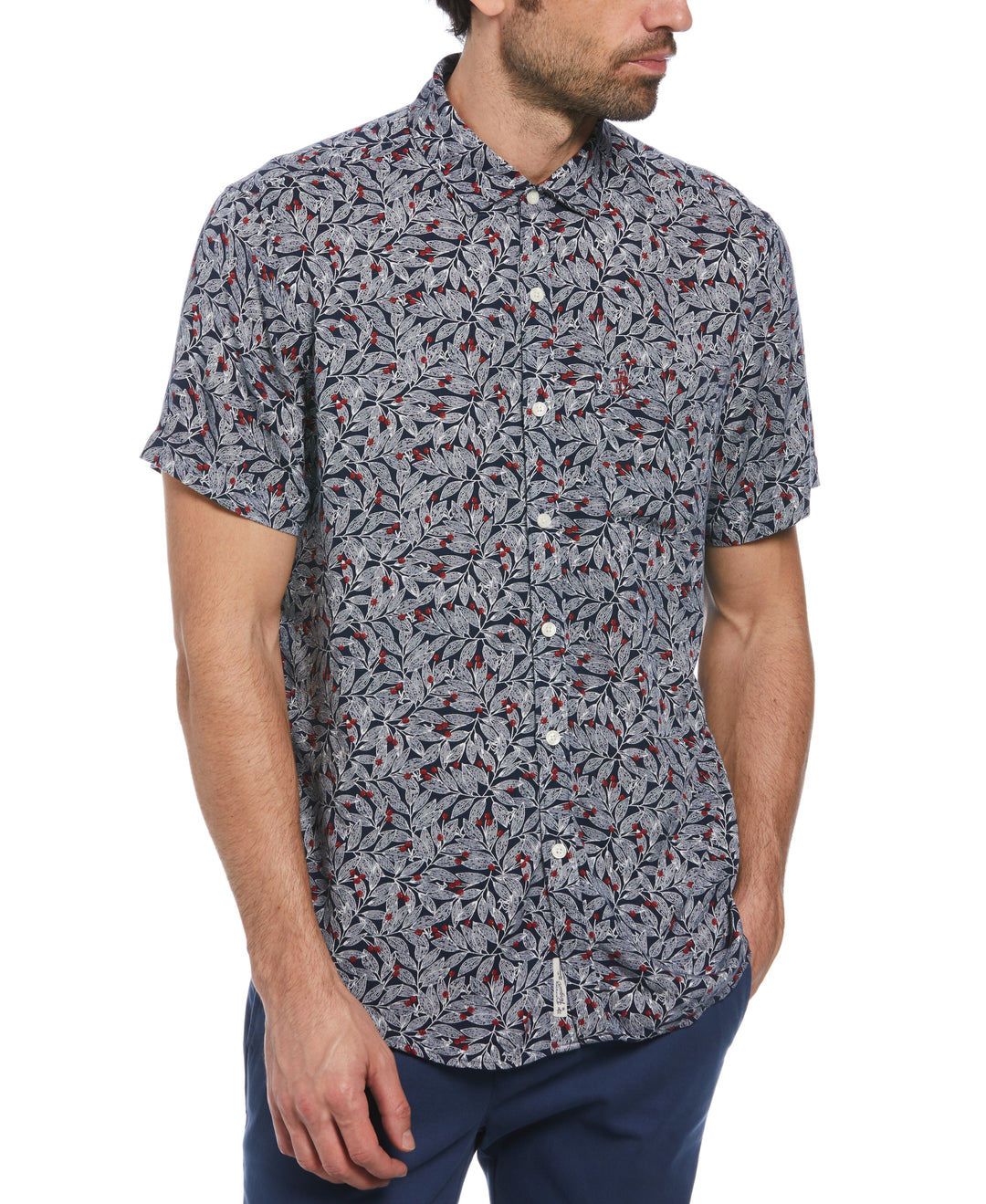 Holly Leaf Print Soft Shirt (Medieval Blue) 
