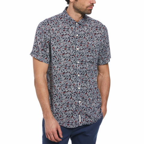 Holly Leaf Print Soft Shirt (Medieval Blue) 