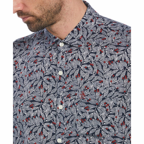 Holly Leaf Print Soft Shirt (Medieval Blue) 