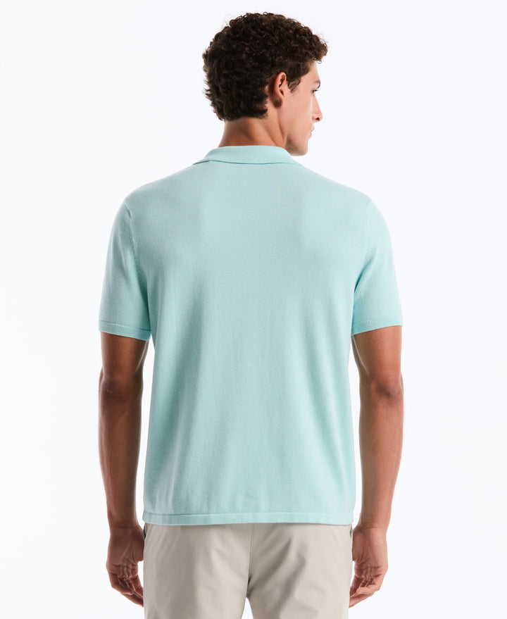 Cotton Honeycomb Short Sleeve Button Front Sweater (Plume) 