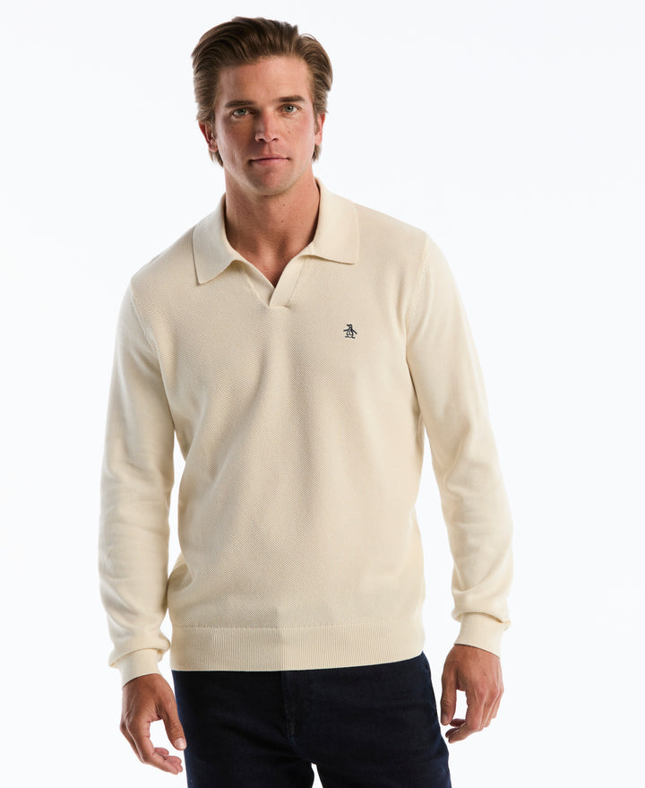 Cotton Honeycomb Johnny Collar Sweater Polo (Birch) 