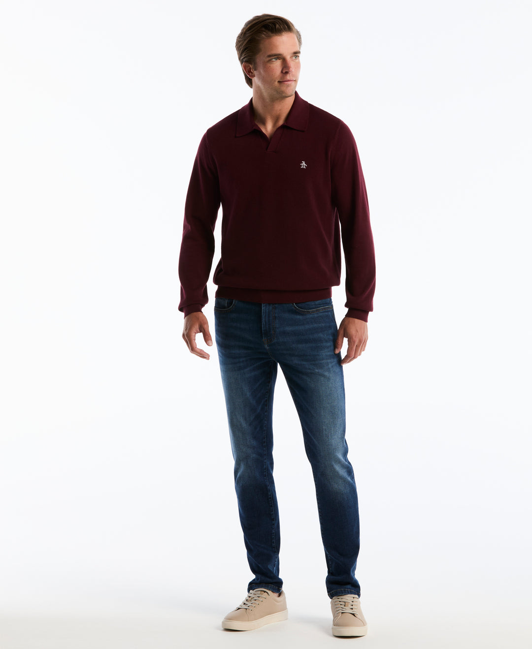 Cotton Honeycomb Johnny Collar Sweater Polo (Port Royale) 