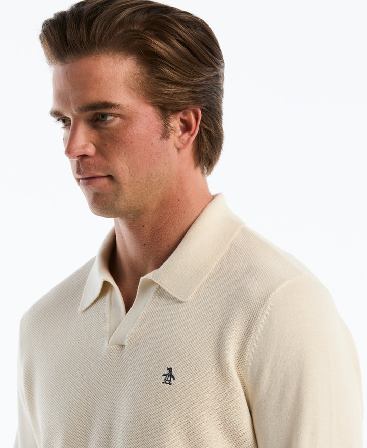 Cotton Honeycomb Johnny Collar Sweater Polo (Birch) 