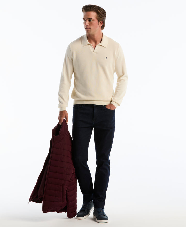 Cotton Honeycomb Johnny Collar Sweater Polo (Birch) 