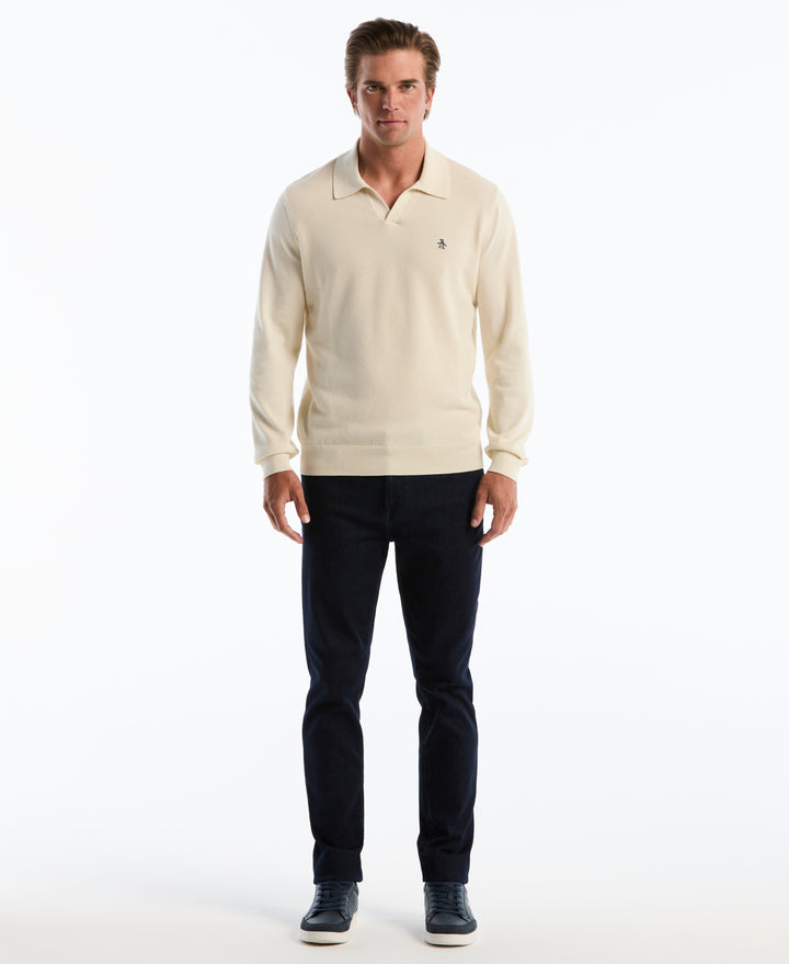 Cotton Honeycomb Johnny Collar Sweater Polo (Birch) 