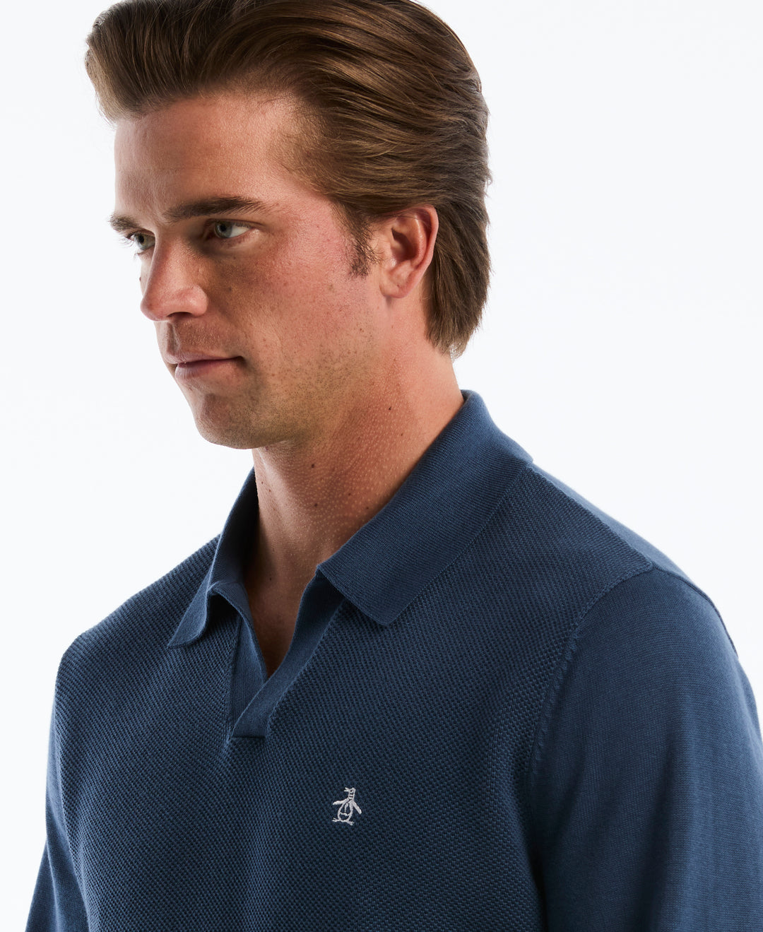 Cotton Honeycomb Johnny Collar Sweater Polo (Sargasso Sea) 