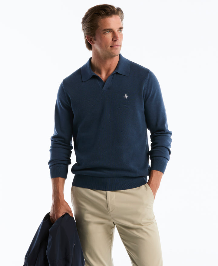Cotton Honeycomb Johnny Collar Sweater Polo (Sargasso Sea) 