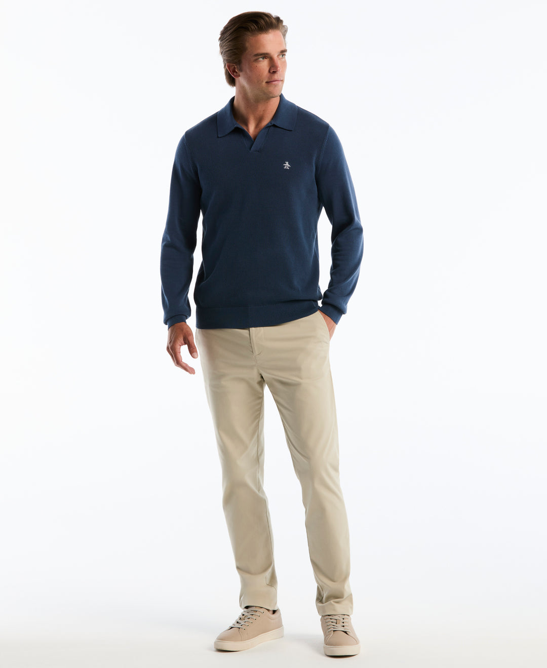 Cotton Honeycomb Johnny Collar Sweater Polo (Sargasso Sea) 