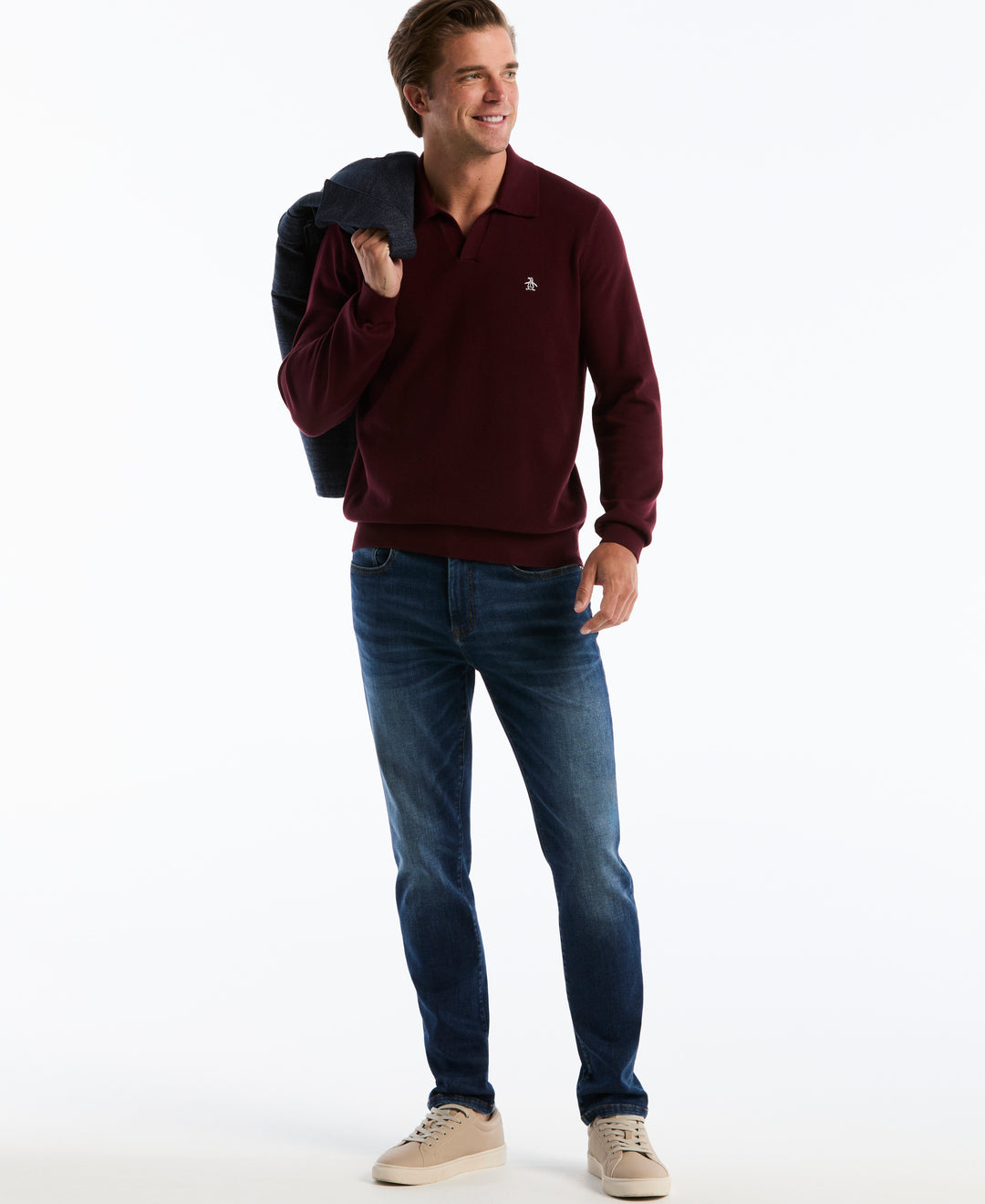 Cotton Honeycomb Johnny Collar Sweater Polo (Port Royale) 