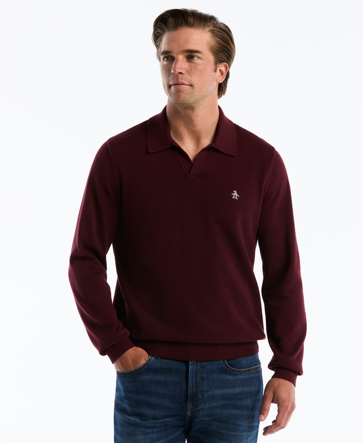 Cotton Honeycomb Johnny Collar Sweater Polo (Port Royale) 