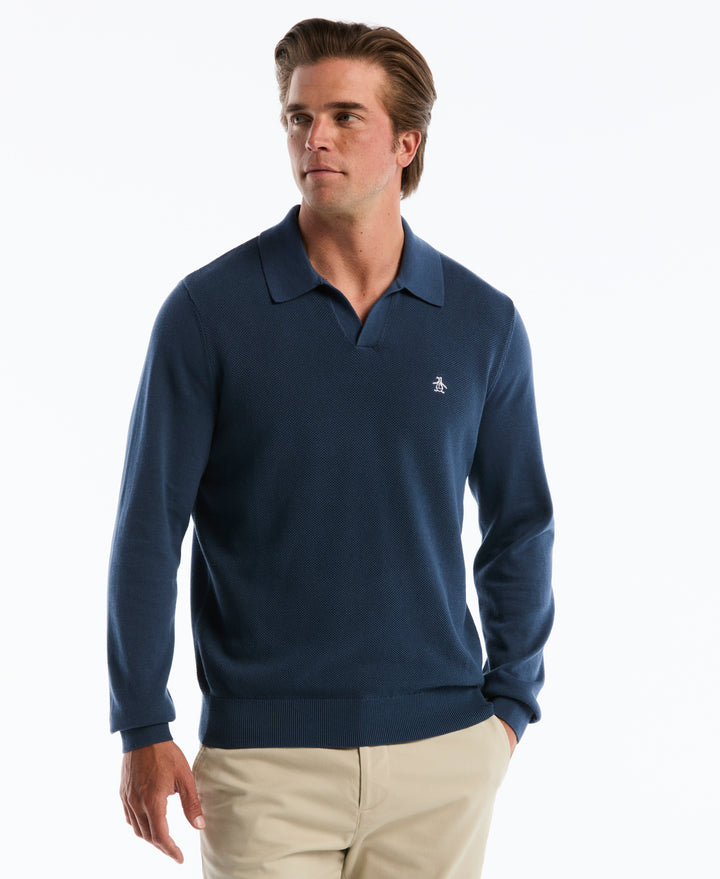 Cotton Honeycomb Johnny Collar Sweater Polo (Sargasso Sea) 