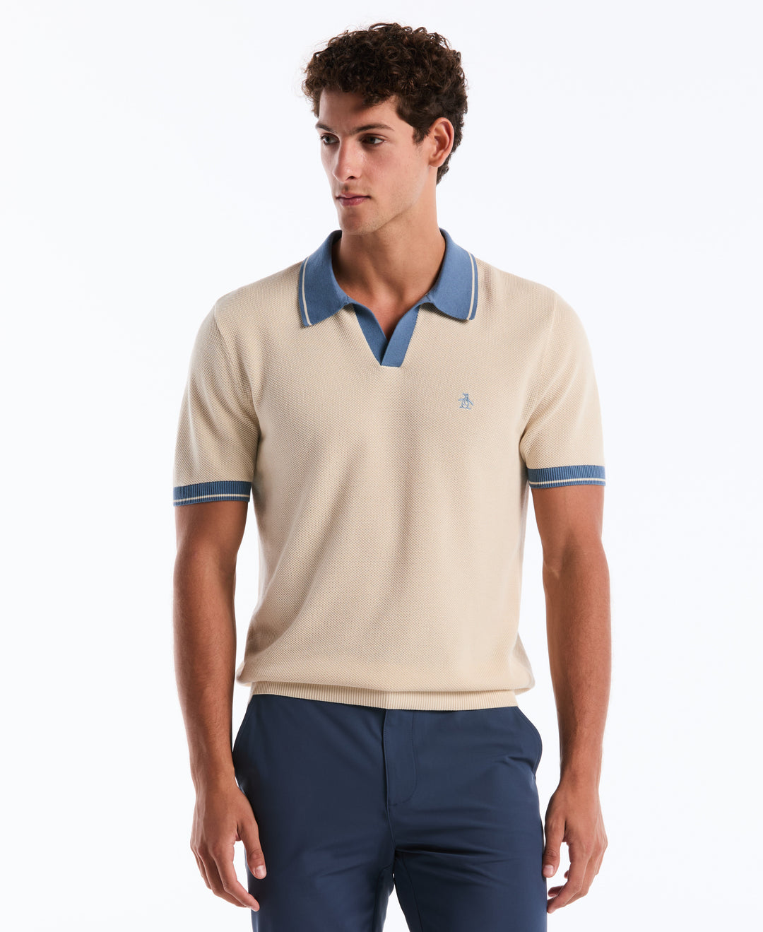 Honeycomb Johnny Collar Sweater Polo-Sweater Polo-Birch/Blue-XS-Original Penguin