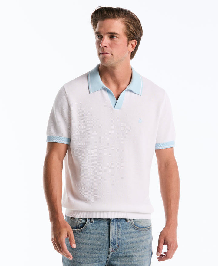 Honeycomb Johnny Collar Sweater Polo-Sweater Polo-Bright White-XS-Original Penguin