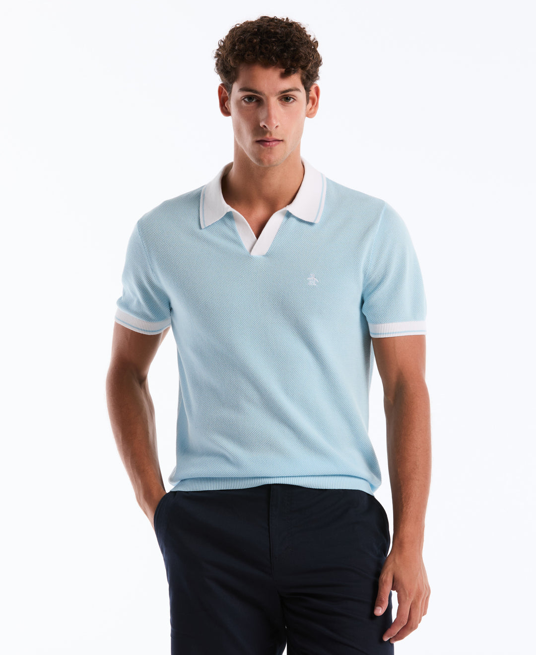 Honeycomb Johnny Collar Sweater Polo-Sweater Polo-Cool Blue-XS-Original Penguin