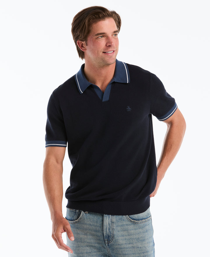 Cotton Honeycomb Sweater Polo (Dark Sapphire) 
