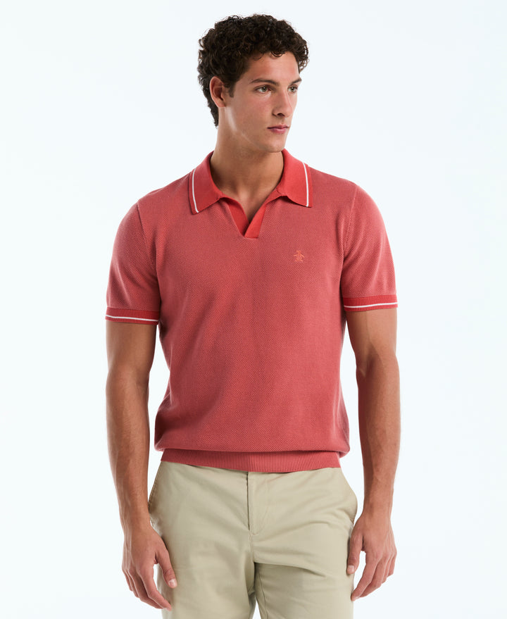 Cotton Honeycomb Sweater Polo (Faded Rose) 