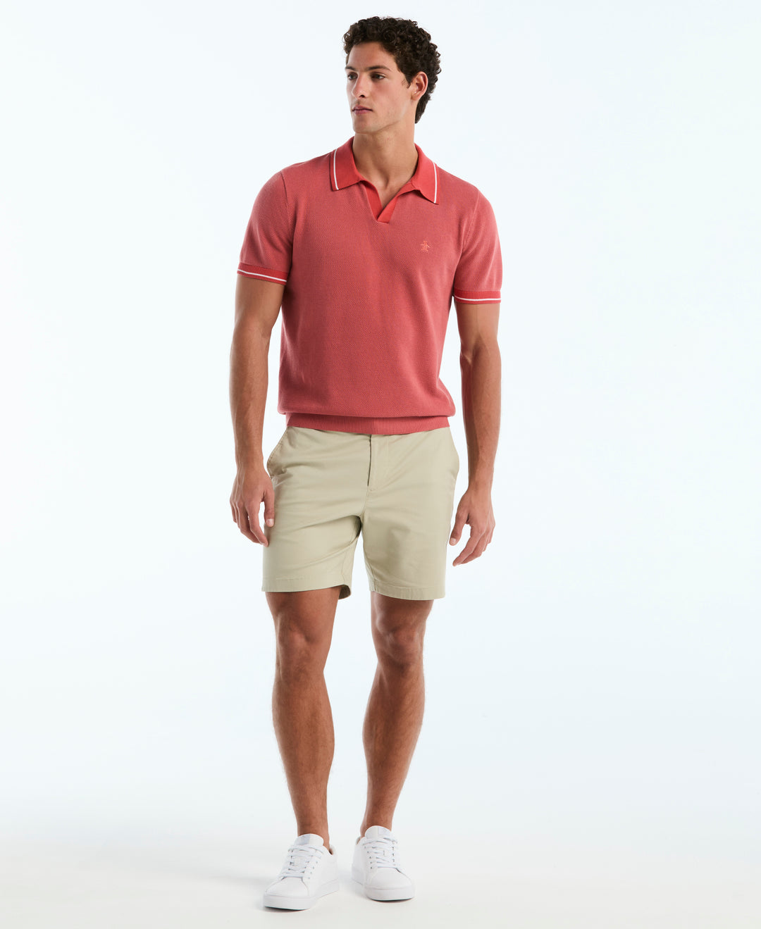 Cotton Honeycomb Sweater Polo (Faded Rose) 