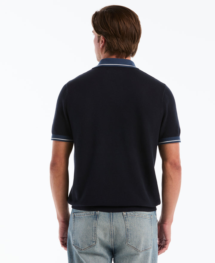 Cotton Honeycomb Sweater Polo (Dark Sapphire) 