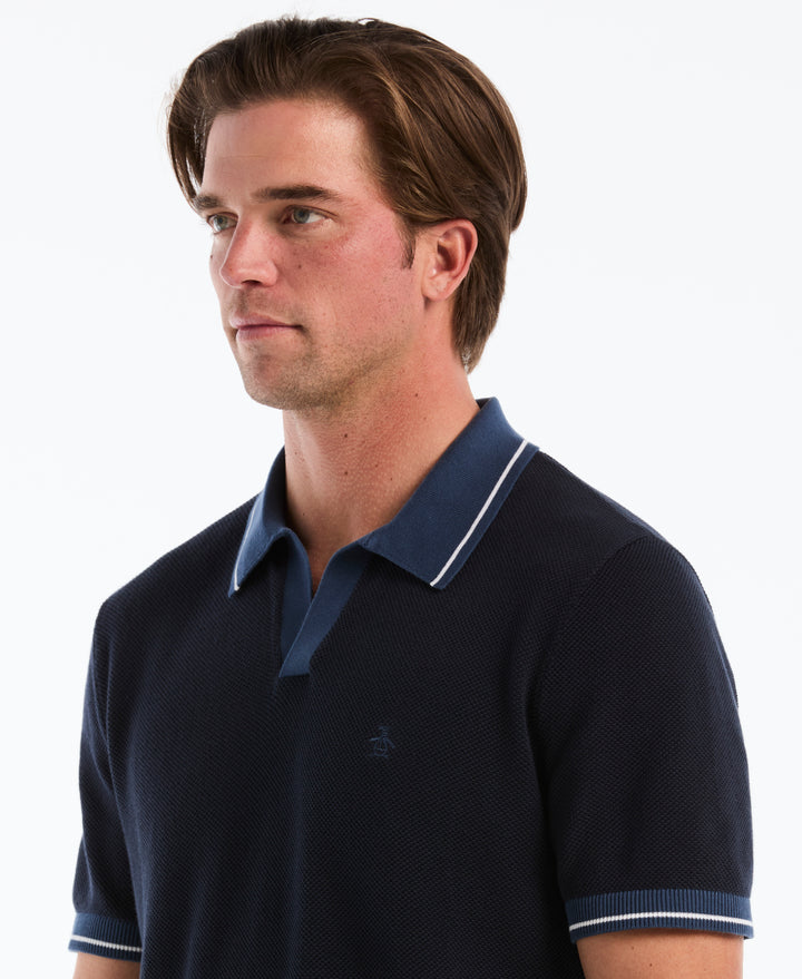 Cotton Honeycomb Sweater Polo (Dark Sapphire) 
