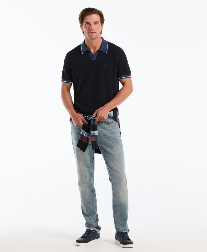 Cotton Honeycomb Sweater Polo (Dark Sapphire) 