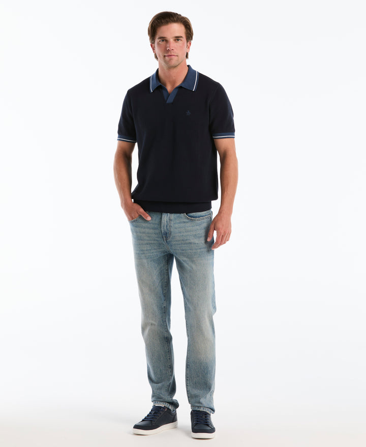 Cotton Honeycomb Sweater Polo (Dark Sapphire) 