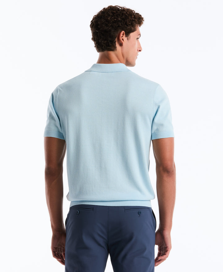 Cotton Honeycomb Stripe Stitch Sweater Polo (Cool Blue) 