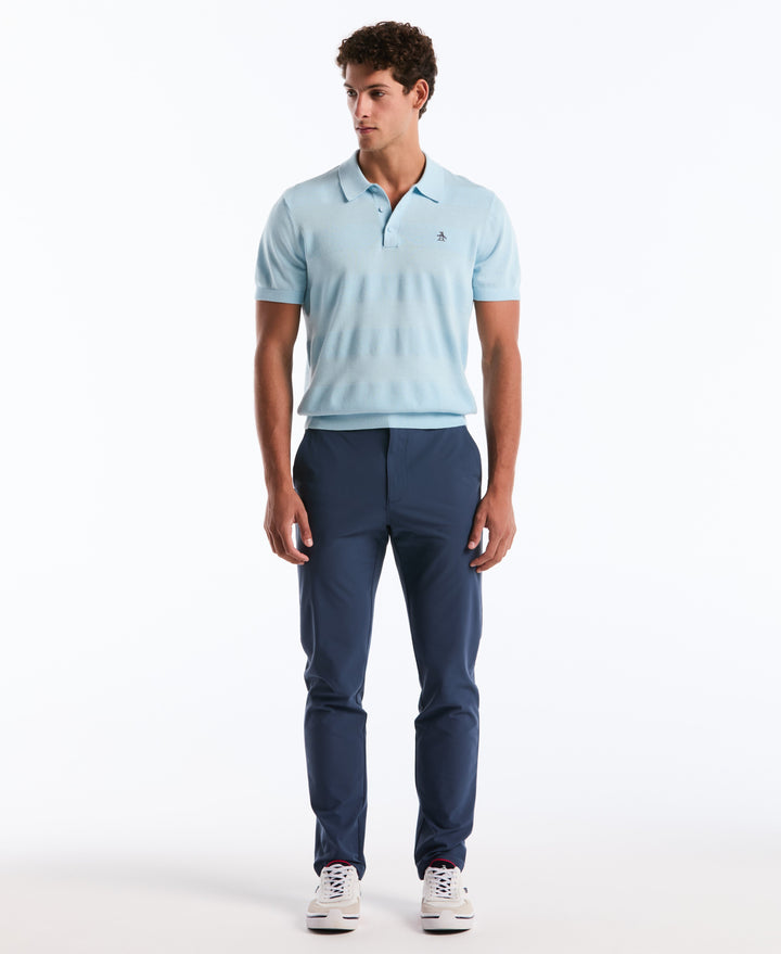 Cotton Honeycomb Stripe Stitch Sweater Polo (Cool Blue) 