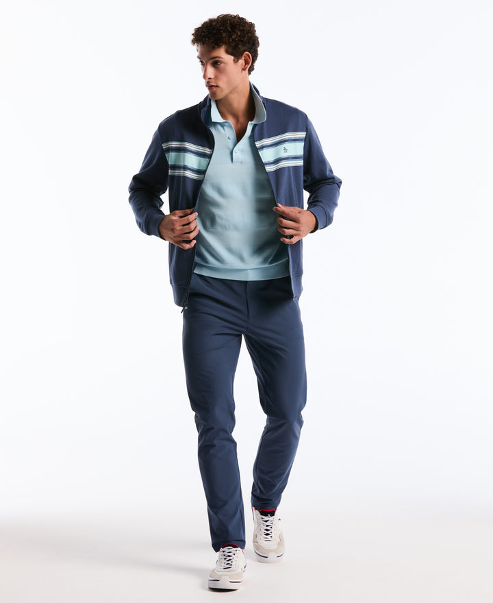 Cotton Honeycomb Stripe Stitch Sweater Polo (Cool Blue) 