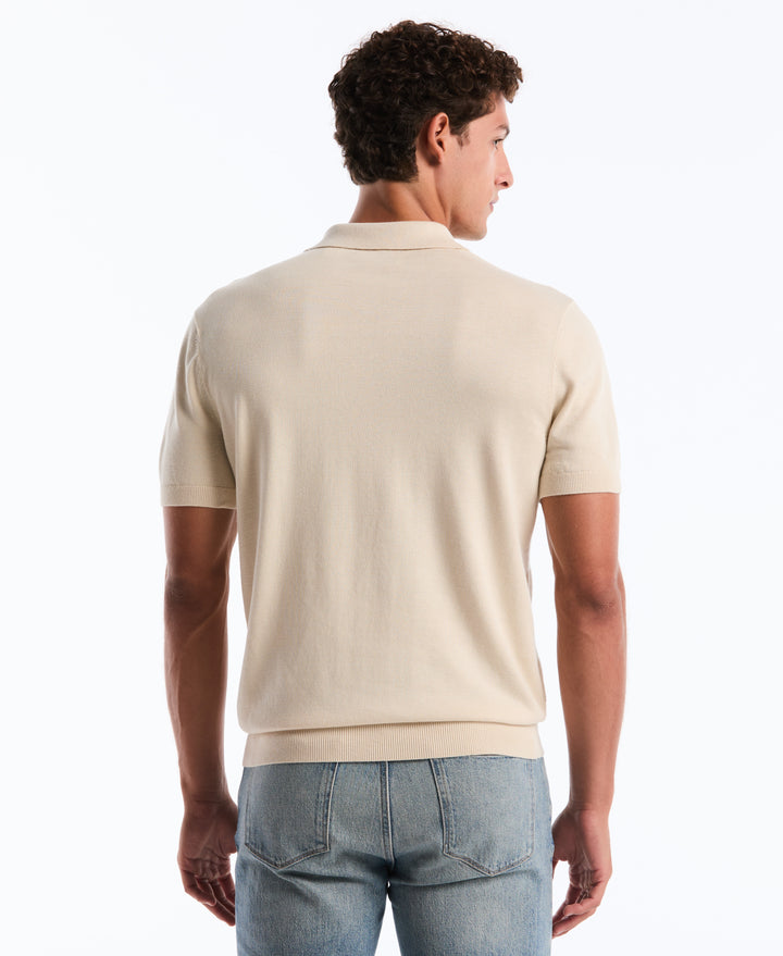 Cotton Honeycomb Stripe Stitch Sweater Polo (Birch) 